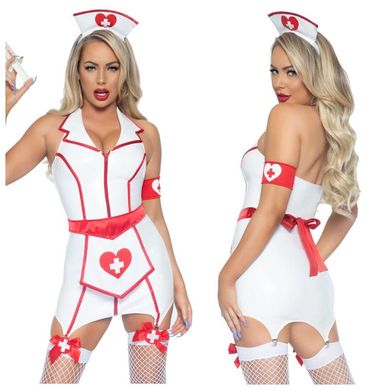 Рольовий костюм медсестри Leg Avenue Vinyl ER Hottie White/Red, розмір XS зображення