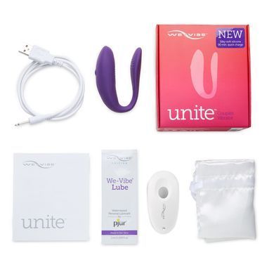 Недорогий вібратор для пар з пультом ДК We-Vibe Unite Purple (ширина 2,2 см) зображення