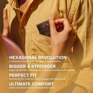 Презервативы тонкие и суперпрочные LELO HEX Condoms Respect, размер XL (12 шт, увеличенный размер) картинка