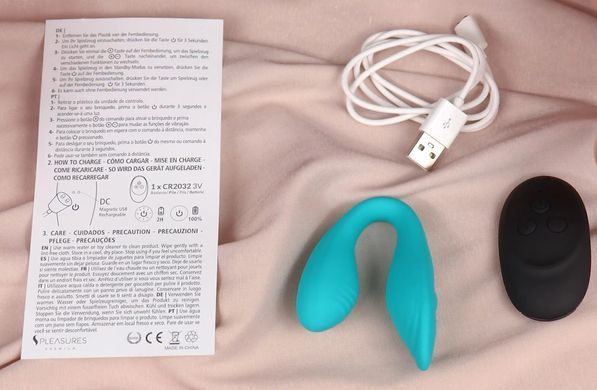 Двойной вибратор с пультом ДУ S Pleasures Premium Delight, бирюзовый (диаметр 2,2 см) картинка