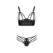 Комплект з еко-шкіри з люверсами та ремінцями: бра та трусики Passion Malwia Bikini black, розмір S/M картинка 3