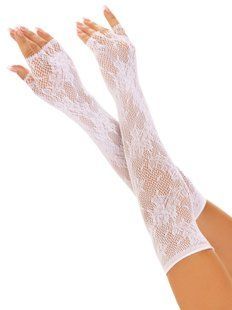 Мереживні мітенки без пальців Leg Avenue Lace Opera Length Fingerless Gloves White зображення