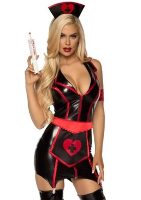Рольовий вініловий костюм медсестри Leg Avenue Vinyl Naughty Nurse Black/Red, розмір XS зображення