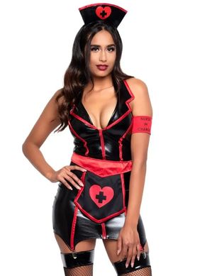 Рольовий вініловий костюм медсестри Leg Avenue Vinyl Naughty Nurse Black/Red, розмір XS зображення