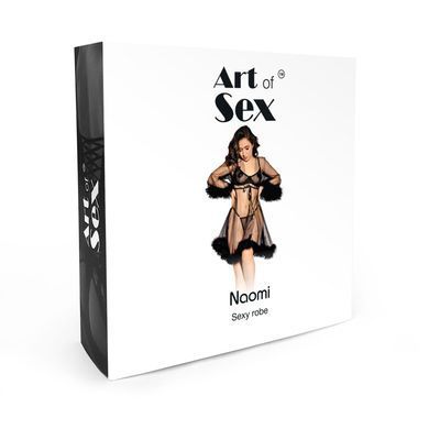 Прозрачный халатик с перьями Art of Sex Naomi черный, размер XS-M картинка