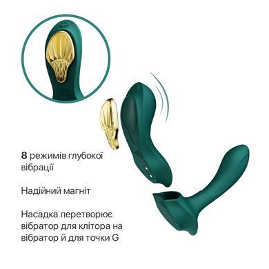 Смартвібратор в трусики з насадкою та пультом ДУ Zalo AYA Turquoise Green (діаметр насадки 2 см) зображення