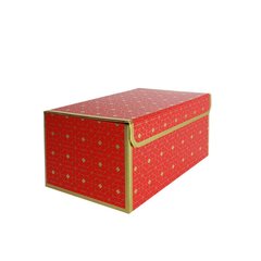 Подарункова коробка червона з золотим геометричним малюнком, розмір L (25,3×18×13,5 см) зображення