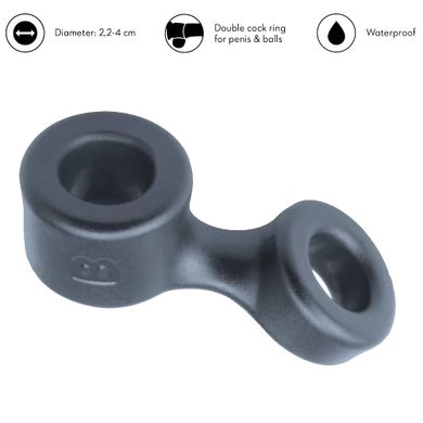 Подвійне широке ерекційне кільце Boners Cock Ring And Ball Stretcher Grey (діаметр 2,2 см) зображення