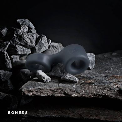 Подвійне широке ерекційне кільце Boners Cock Ring And Ball Stretcher Grey (діаметр 2,2 см) зображення