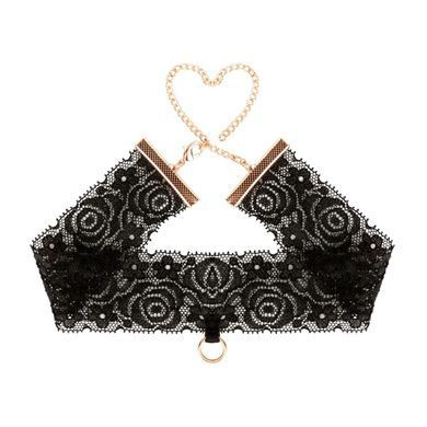 Мереживні наручники та нашийник з ланцюжками Rosy Gold Lace Cuffs and Collar Black зображення
