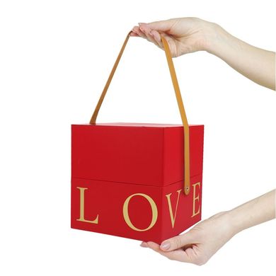 Подарункова коробка з ручкою LOVE червона, розмір S (16,5 x 16,5 x 17 см) зображення