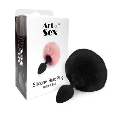 Анальна пробка з чорним хвостиком Art of Sex Silicone Bunny Tails Butt plug, розмір М (діаметр 3,5 см, силікон) зображення