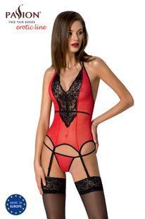 Корсет з пажами для панчіх + стрінги Passion PEONIA CORSET red, розмір L/XL зображення