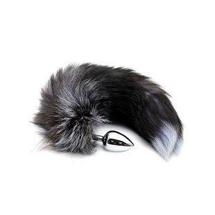 Металлическая анальная пробка Лисий хвост Alive Black And White Fox Tail, размер S (диаметр 2,9 см) картинка