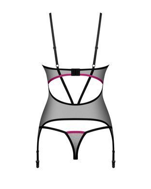 Прозрачный корсет+трусики Obsessive Novenes corset & thong Black, размер XS/S картинка