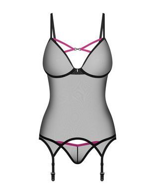 Прозрачный корсет+трусики Obsessive Novenes corset & thong Black, размер XS/S картинка