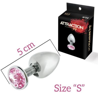 Металева анальна пробка з рожевим кристалом MAI Attraction Toys №72 (довжина 5 см, діаметр 2,5 см) зображення