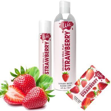 Пробник їстівного лубриканту на водній основі без цукру Wet Oral Play Strawberry (3 мл) зображення
