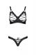 Комплект з екошкіри: відкритий бра зі стрічками, стрінги зі шнурівкою Passion Celine Bikini black, розмір 4XL/5XL картинка 3