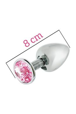 Металева анальна пробка з рожевим кристалом MAI Attraction Toys №73 (довжина 8 см, діаметр 3 см) зображення