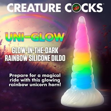 Фентезійний фалоімітатор з присоскою Creature Cocks Luminescent Rainbow Silicone Dildo (діаметр 5,4 см) зображення