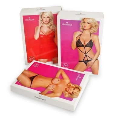 Кружевные стринги с низкой посадкой Obsessive Donna Dream thong Black, размер XL/2XL картинка