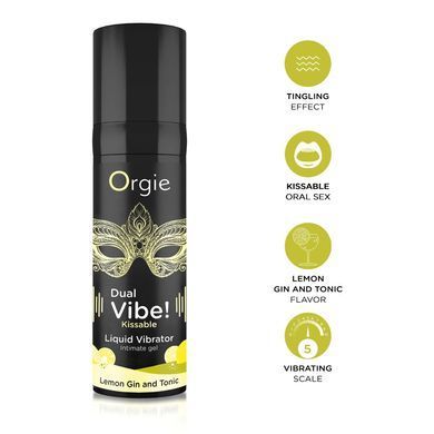 Рідкий вібратор Orgie Dual Vibe! Lemon Gin And Tonic Kissable Liquid Vibrator (15 мл) зображення