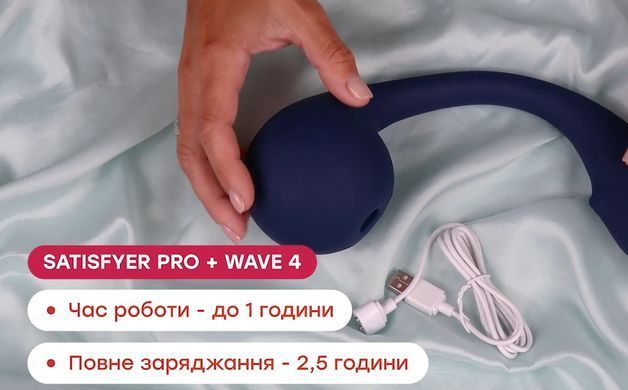 Смарт вібратор для точки G + вакуумний стимулятор клітора Satisfyer Pro+ Wave 4 Connect App (діаметр 3,9 см) зображення