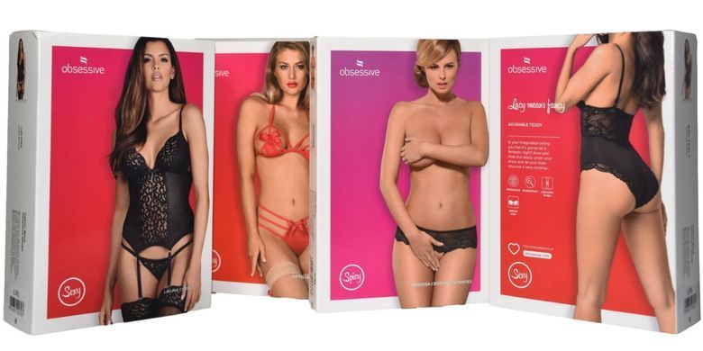 Кружевные стринги с низкой посадкой Obsessive Donna Dream thong Black, размер XL/2XL картинка
