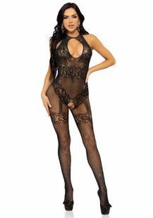 Ажурний бодістокінг зі стразами та доступом Leg Avenue Rhinestone Lace and Net Bodystocking OS Black зображення