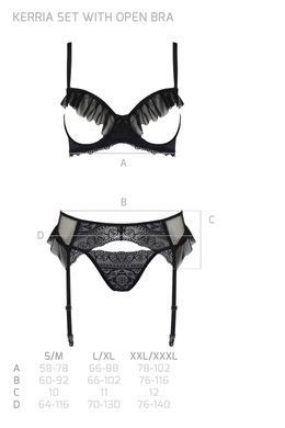 Комплект с открытой грудью: лиф, пояс и трусики Passion ECO KERRIA SET WITH OPEN BRA black, размер L/XL картинка