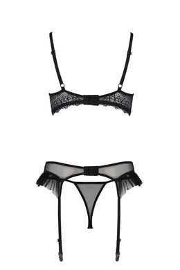 Комплект с открытой грудью: лиф, пояс и трусики Passion ECO KERRIA SET WITH OPEN BRA black, размер L/XL картинка