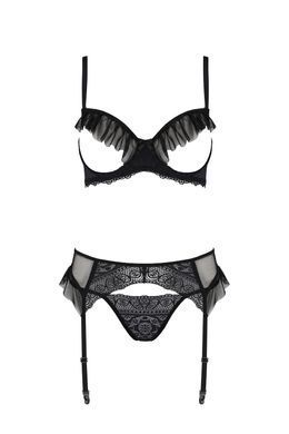 Комплект с открытой грудью: лиф, пояс и трусики Passion ECO KERRIA SET WITH OPEN BRA black, размер L/XL картинка