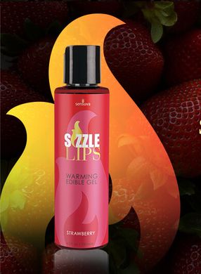 Съедобный согревающий массажный гель Sensuva Sizzle Lips Strawberry, клубника (125 мл) картинка