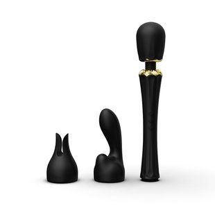 Вібромасажер із насадками Zalo Kyro Wand Obsidian Black (діаметр 3,5 см) зображення