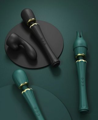 Вібромасажер із насадками Zalo Kyro Wand Obsidian Black (діаметр 3,5 см) зображення