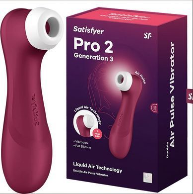 Вакуумний кліторальний стимулятор з вібрацією Satisfyer Pro 2 Generation 3 with Liquid Air Wine Red зображення
