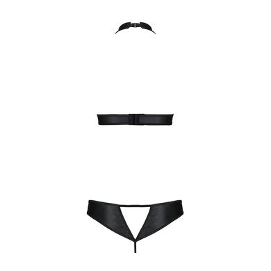Комплект: открытый топ и трусики из эко-кожи с люверсами Passion Malwia Set with Open Bra black, размер L/XL картинка