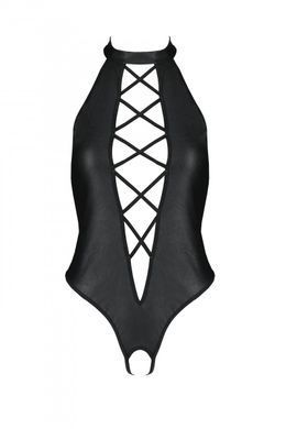 Боди из эко-кожи с имитацией шнуровки Passion Nancy Body black, размер L/XL картинка