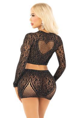 Комплект зі стразами: топ та спідничка Leg Avenue Rhinestone Crop Top and Mini Skirt One Size, Black зображення