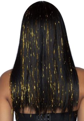 Перука довга з золотими прядками Leg Avenue Long bang wig with tinsel Black/Gold зображення