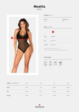 Волшебное боди с кружевной отделкой Obsessive Medilla teddy, размер XS/S картинка