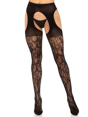 Мереживні стокінги Leg Avenue Eyelet lace suspender hose Black One Size зображення
