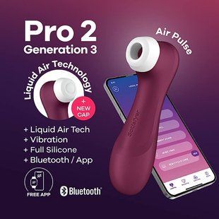 Смарт вакуумний кліторальний стимулятор з вібрацією Satisfyer Pro 2 Generation 3 with Liquid Air Connect App Wine Red зображення