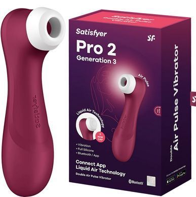 Смарт вакуумний кліторальний стимулятор з вібрацією Satisfyer Pro 2 Generation 3 with Liquid Air Connect App Wine Red зображення