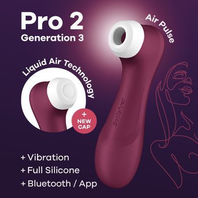 Смарт вакуумний кліторальний стимулятор з вібрацією Satisfyer Pro 2 Generation 3 with Liquid Air Connect App Wine Red зображення