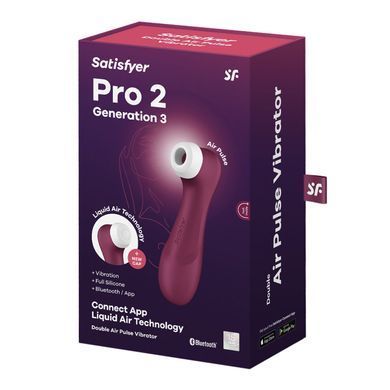 Смарт вакуумний кліторальний стимулятор з вібрацією Satisfyer Pro 2 Generation 3 with Liquid Air Connect App Wine Red зображення