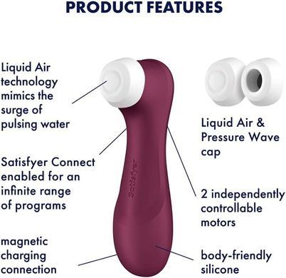 Смарт вакуумний кліторальний стимулятор з вібрацією Satisfyer Pro 2 Generation 3 with Liquid Air Connect App Wine Red зображення