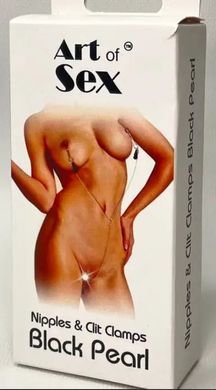Затискачі для сосків та клітора з ланцюжком та перлинами Art of Sex Nipple and clit clamps Black Pearl зображення
