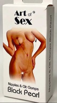 Зажимы для сосков и клитора с цепочкой и жемчужинами Art of Sex Nipple and clit clamps Black Pearl картинка